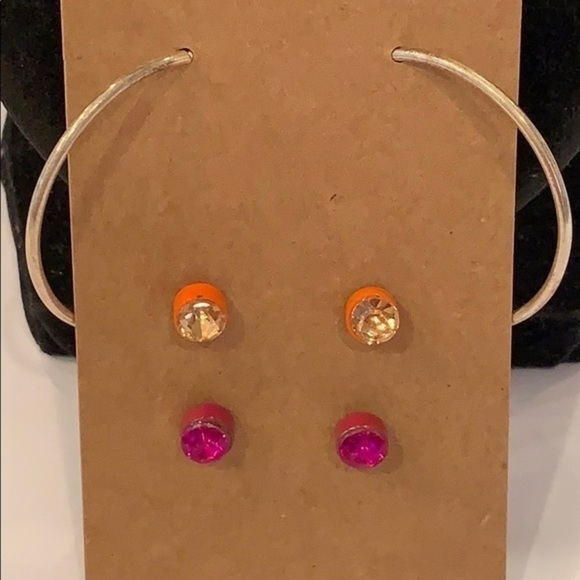 Jewelry - 💐5/25 3 pair earrings silver hoop colorful stud